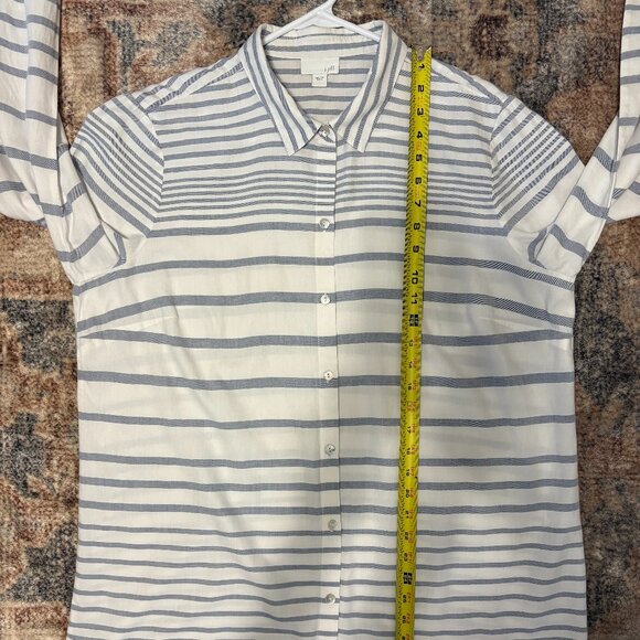 J. Jill Women's Blue/White Mixed-Stripe Button-Front Tunic Shirt Top L - Picture 8 of 9